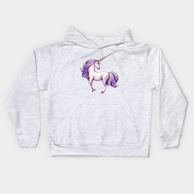 Fantasy White Purple Unicorn Design Kids Hoodie by Greenbubble